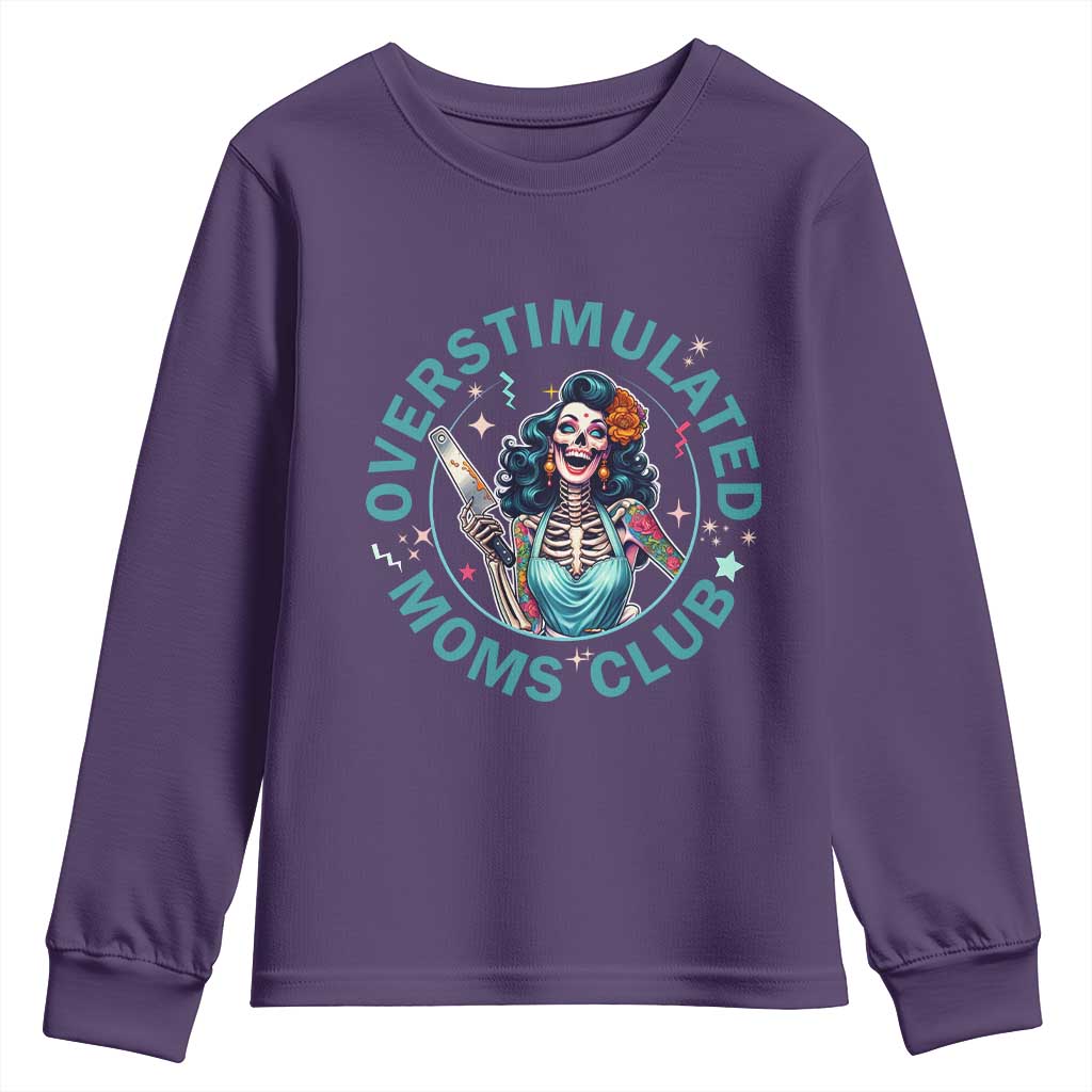 Overstimulated Moms Club Youth Sweatshirt Neurodivergent Mom Mental Health TS14 Purple Print Your Wear