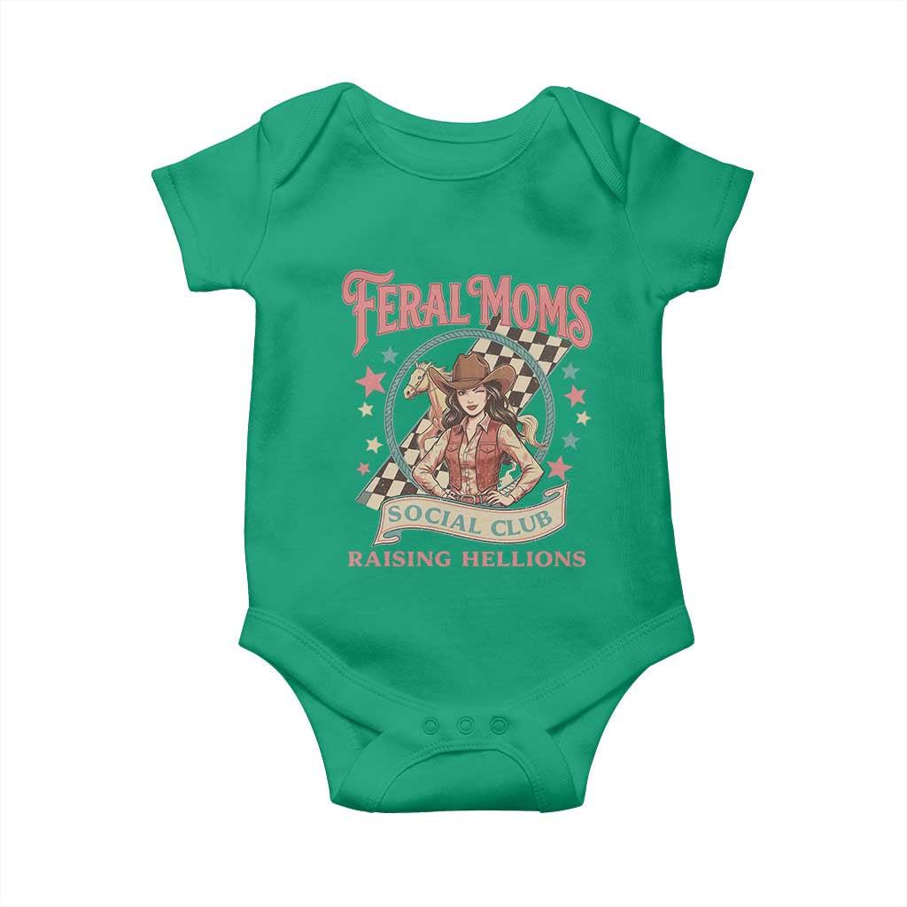 Feral Moms Social Club Baby Onesie Western Cowgirl Mom Mother’s Day TS14 Irish Green Print Your Wear
