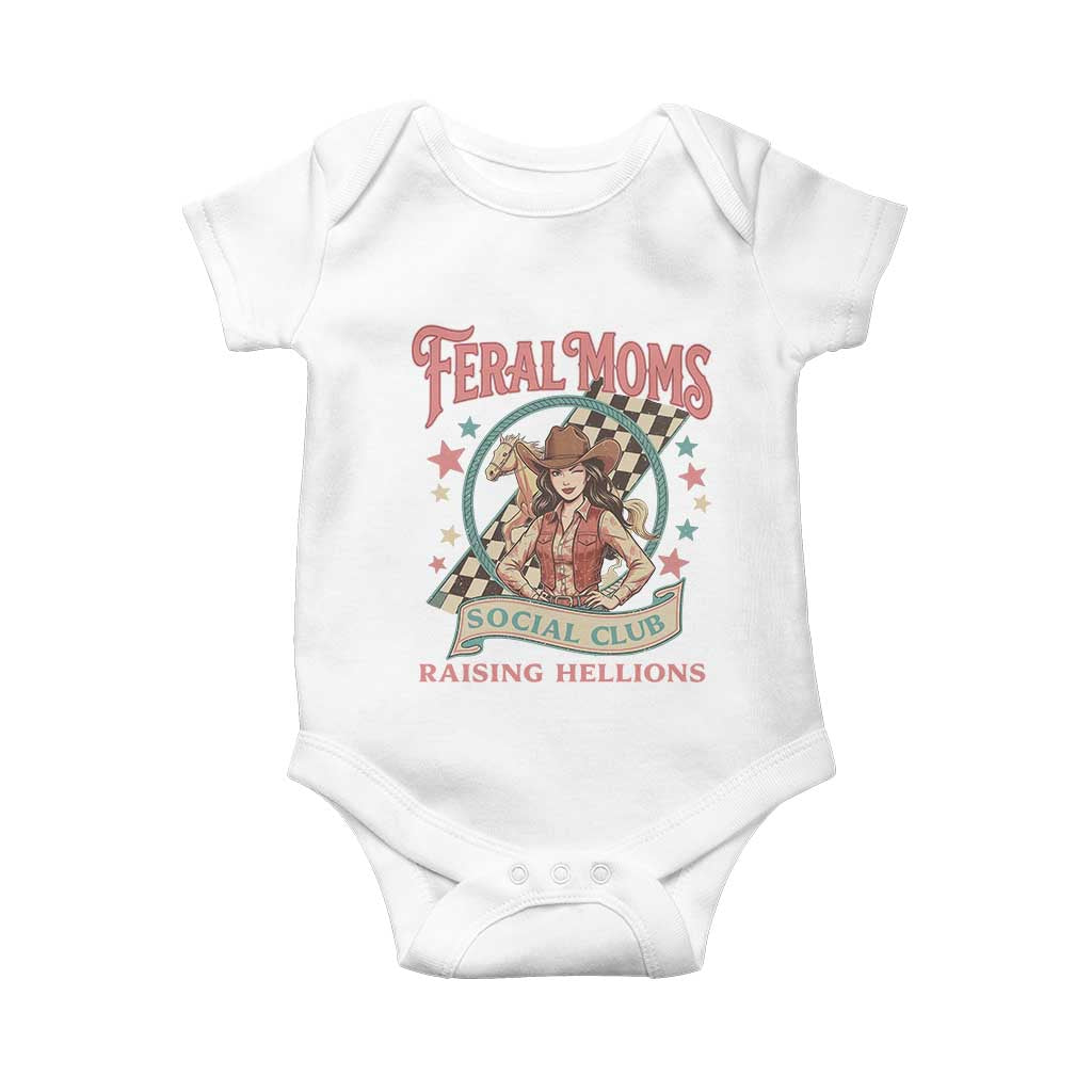 Feral Moms Social Club Baby Onesie Western Cowgirl Mom Mother’s Day TS14 White Print Your Wear