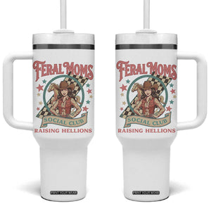 Feral Moms Social Club Tumbler With Handle Western Cowgirl Mom Mother’s Day TS14 One Size: 40 oz White Print Your Wear