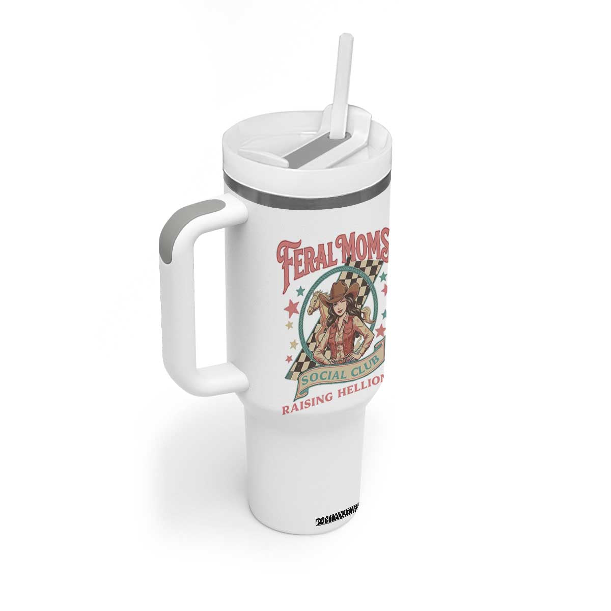 Feral Moms Social Club Tumbler With Handle Western Cowgirl Mom Mother’s Day TS14 Print Your Wear