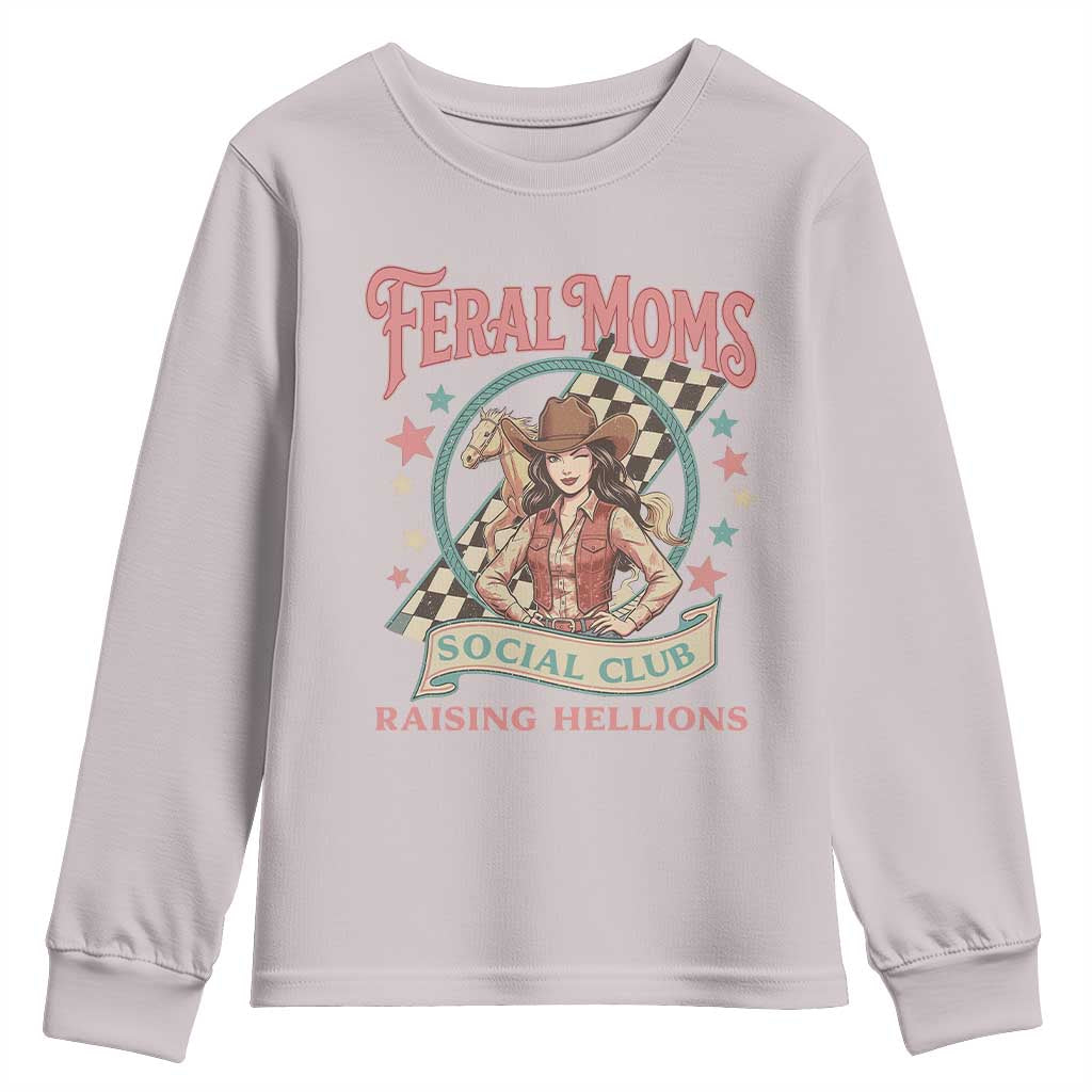 Feral Moms Social Club Youth Sweatshirt Western Cowgirl Mom Mother’s Day TS14 Ice Gray Print Your Wear
