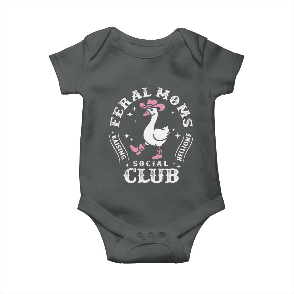 Feral Moms Raising Hellions Social Club Baby Onesie Funny Goose Pink Cowgirl Boots Hat TS14 Dark Heather Print Your Wear