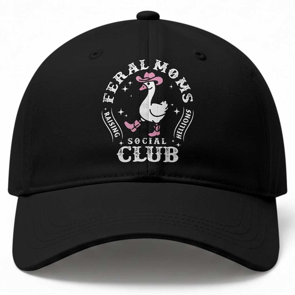 Feral Moms Raising Hellions Social Club Baseball Cap Funny Goose Pink Cowgirl Boots Hat TS14 Print Your Wear