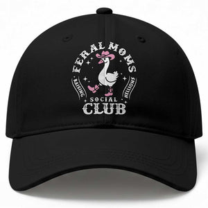Feral Moms Raising Hellions Social Club Baseball Cap Funny Goose Pink Cowgirl Boots Hat TS14 Print Your Wear