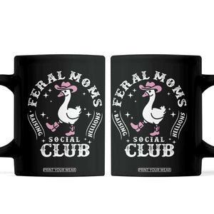 Feral Moms Raising Hellions Social Club Coffee Mug Funny Goose Pink Cowgirl Boots Hat TS14 Black Print Your Wear