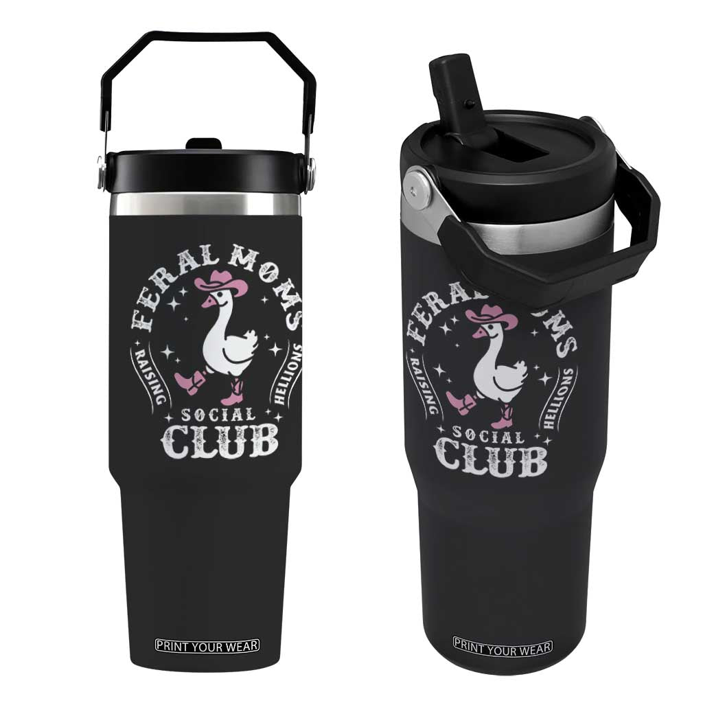 Feral Moms Raising Hellions Social Club Flip Straw Tumbler Funny Goose Pink Cowgirl Boots Hat TS14 One Size: 30 oz Black Print Your Wear
