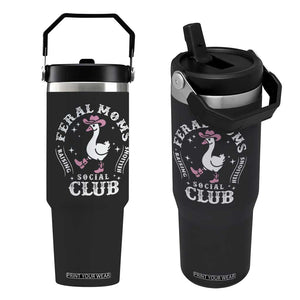 Feral Moms Raising Hellions Social Club Flip Straw Tumbler Funny Goose Pink Cowgirl Boots Hat TS14 One Size: 30 oz Black Print Your Wear