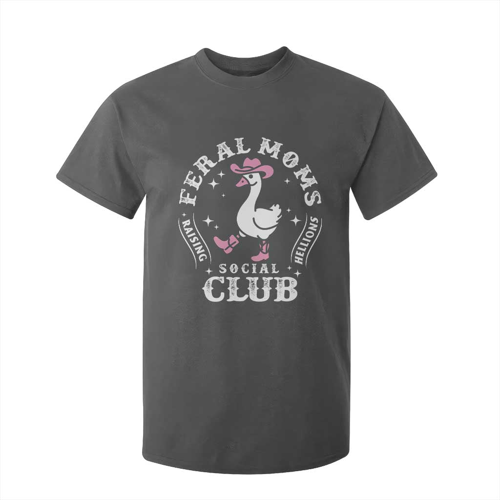 Feral Moms Raising Hellions Social Club T Shirt For Kid Funny Goose Pink Cowgirl Boots Hat TS14 Dark Heather Print Your Wear