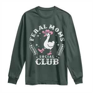 Feral Moms Raising Hellions Social Club Long Sleeve Shirt Funny Goose Pink Cowgirl Boots Hat TS14 Dark Forest Green Print Your Wear