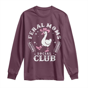 Feral Moms Raising Hellions Social Club Long Sleeve Shirt Funny Goose Pink Cowgirl Boots Hat TS14 Maroon Print Your Wear