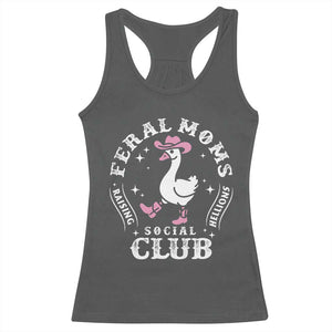 Feral Moms Raising Hellions Social Club Racerback Tank Top Funny Goose Pink Cowgirl Boots Hat TS14 Dark Heather Print Your Wear