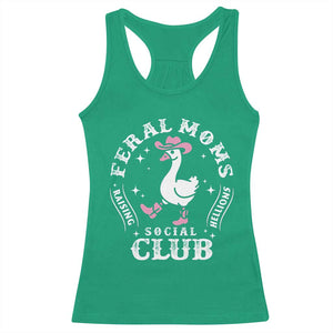 Feral Moms Raising Hellions Social Club Racerback Tank Top Funny Goose Pink Cowgirl Boots Hat TS14 Irish Green Print Your Wear