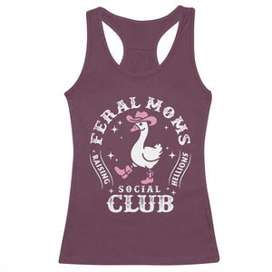 Feral Moms Raising Hellions Social Club Racerback Tank Top Funny Goose Pink Cowgirl Boots Hat TS14 Maroon Print Your Wear