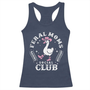 Feral Moms Raising Hellions Social Club Racerback Tank Top Funny Goose Pink Cowgirl Boots Hat TS14 Navy Print Your Wear