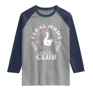 Feral Moms Raising Hellions Social Club Raglan Shirt Funny Goose Pink Cowgirl Boots Hat TS14 Sport Gray Navy Print Your Wear