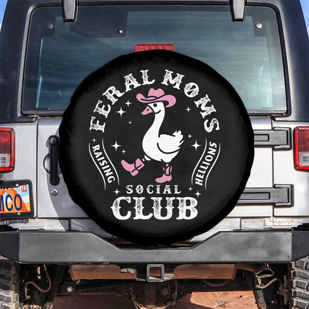 Feral Moms Raising Hellions Social Club Spare Tire Cover Funny Goose Pink Cowgirl Boots Hat TS14 No hole Black Print Your Wear