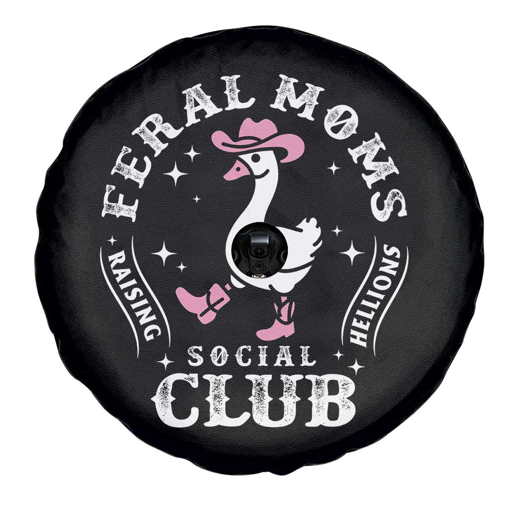 Feral Moms Raising Hellions Social Club Spare Tire Cover Funny Goose Pink Cowgirl Boots Hat TS14 Print Your Wear