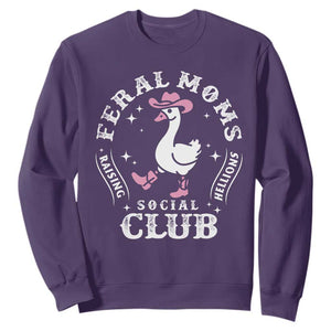 Feral Moms Raising Hellions Social Club Sweatshirt Funny Goose Pink Cowgirl Boots Hat TS14 Purple Print Your Wear