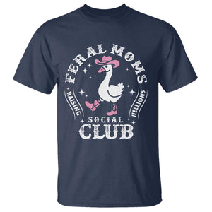 Feral Moms Raising Hellions Social Club T Shirt Funny Goose Pink Cowgirl Boots Hat TS14 Navy Print Your Wear