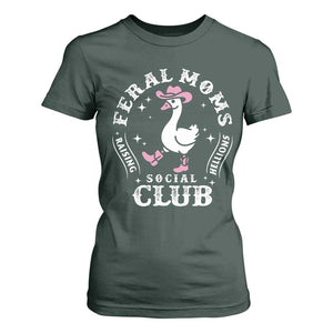 Feral Moms Raising Hellions Social Club T Shirt For Women Funny Goose Pink Cowgirl Boots Hat TS14 Dark Forest Green Print Your Wear