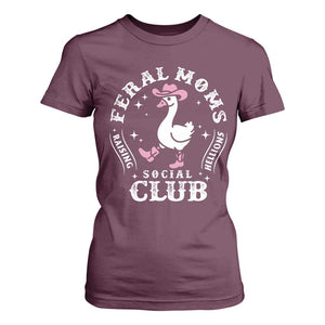 Feral Moms Raising Hellions Social Club T Shirt For Women Funny Goose Pink Cowgirl Boots Hat TS14 Maroon Print Your Wear