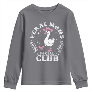Feral Moms Raising Hellions Social Club Youth Sweatshirt Funny Goose Pink Cowgirl Boots Hat TS14 Charcoal Print Your Wear