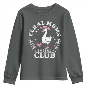 Feral Moms Raising Hellions Social Club Youth Sweatshirt Funny Goose Pink Cowgirl Boots Hat TS14 Dark Heather Print Your Wear