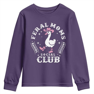 Feral Moms Raising Hellions Social Club Youth Sweatshirt Funny Goose Pink Cowgirl Boots Hat TS14 Purple Print Your Wear