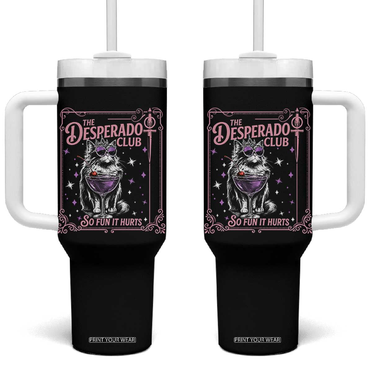 The Desperado Club Sign Sci-Fi Book Tumbler With Handle Vintage Princess Cat Book Lover