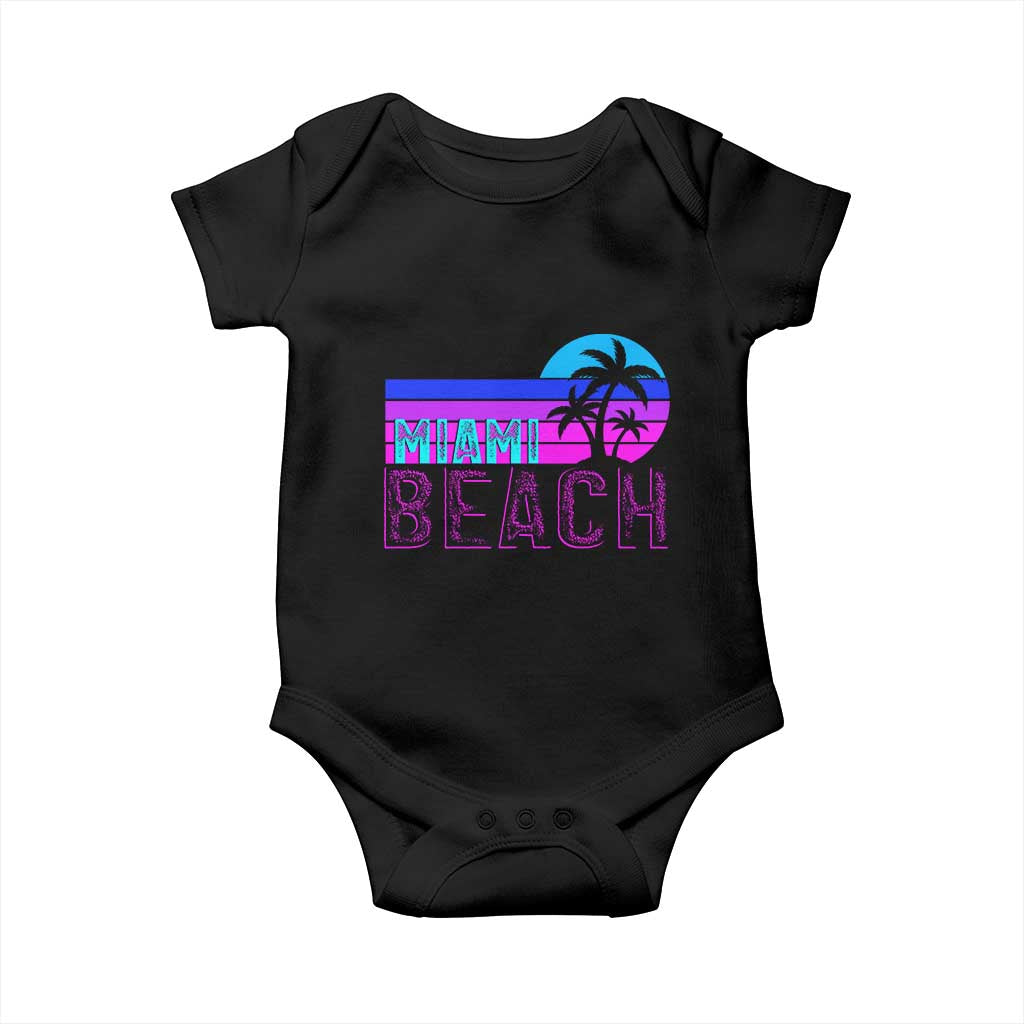 Vintage Miami Beach Baby Onesie Florida Proud Floridian Retro Palms Trees TS14 Black Print Your Wear