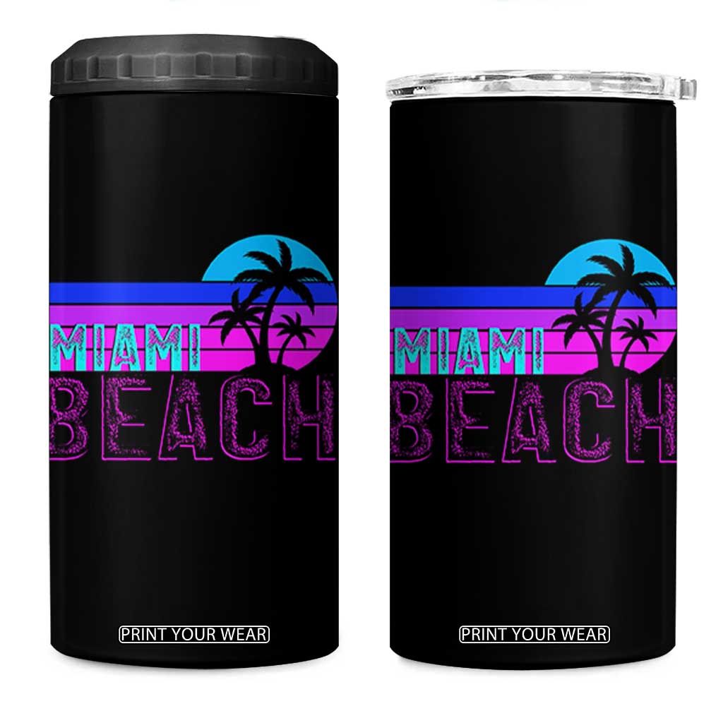 Vintage Miami Beach 4 in 1 Can Cooler Tumbler Florida Proud Floridian Retro Palms Trees
