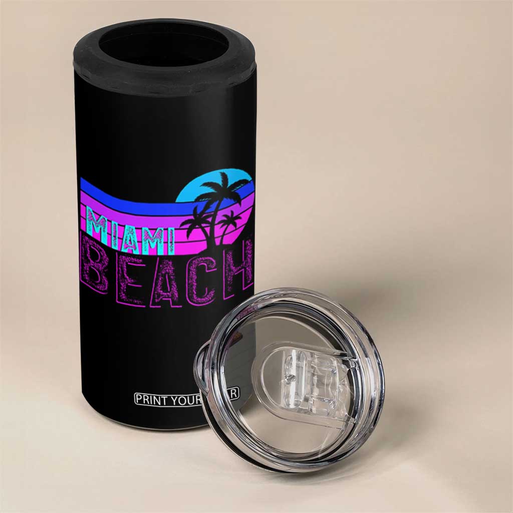 Vintage Miami Beach 4 in 1 Can Cooler Tumbler Florida Proud Floridian Retro Palms Trees