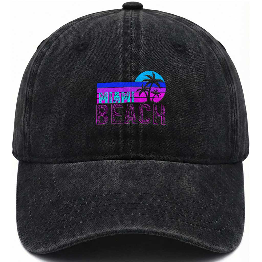 Vintage Miami Beach Washed Cotton Baseball Cap Florida Proud Floridian Retro Palms Trees TS14 Print Your Wear