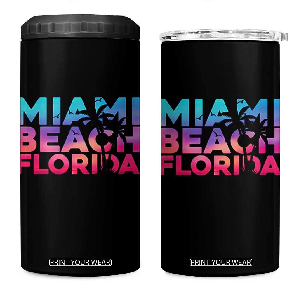 Miami Beach Florida Proud 4 in 1 Can Cooler Tumbler Floridian Retro Palms Trees
