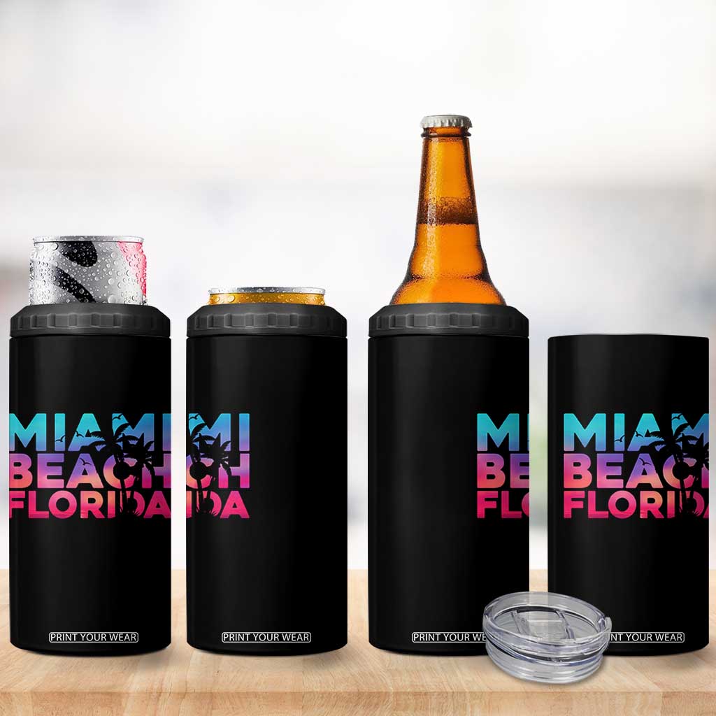 Miami Beach Florida Proud 4 in 1 Can Cooler Tumbler Floridian Retro Palms Trees