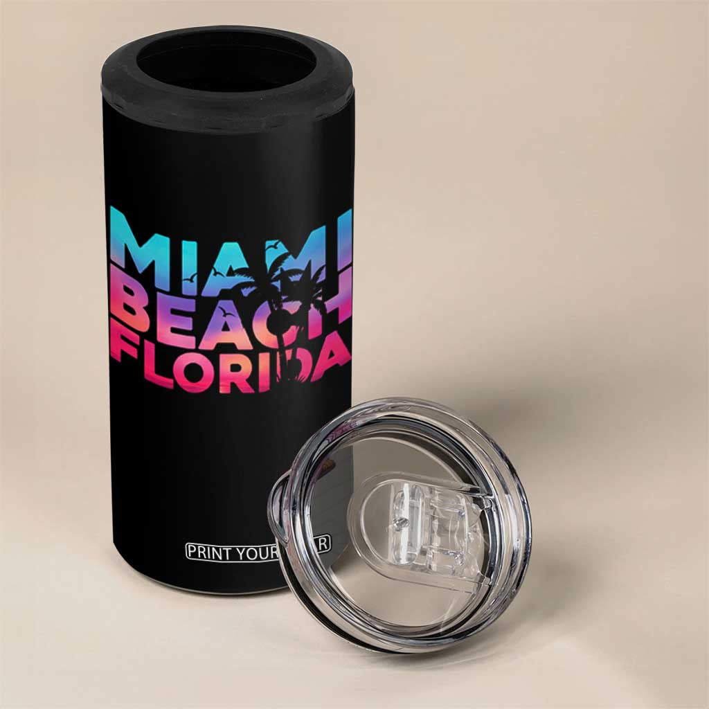 Miami Beach Florida Proud 4 in 1 Can Cooler Tumbler Floridian Retro Palms Trees