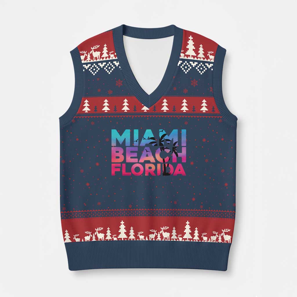 Miami Beach Florida Proud V-Neck Knit Sweater Vest Floridian Retro Palms Trees