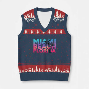 Miami Beach Florida Proud V-Neck Knit Sweater Vest Floridian Retro Palms Trees