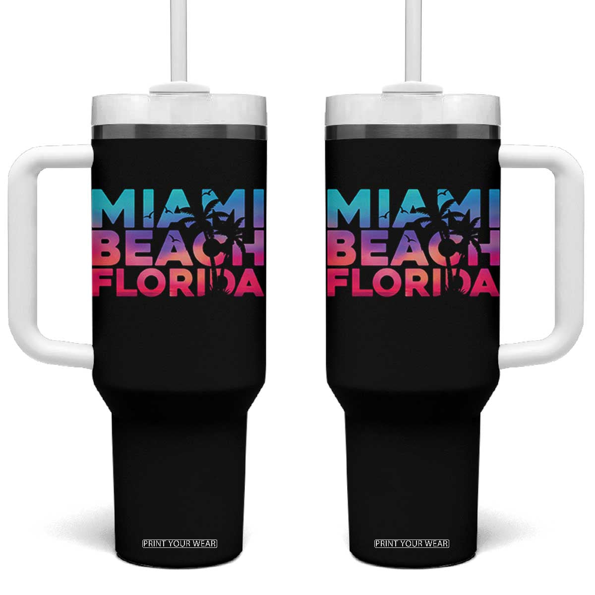 Miami Beach Florida Proud Tumbler With Handle Floridian Retro Palms Trees