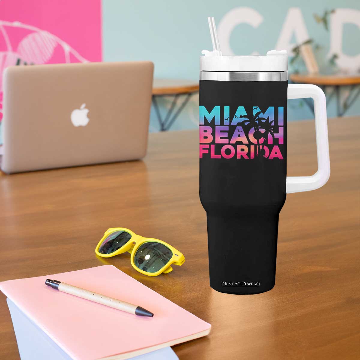 Miami Beach Florida Proud Tumbler With Handle Floridian Retro Palms Trees
