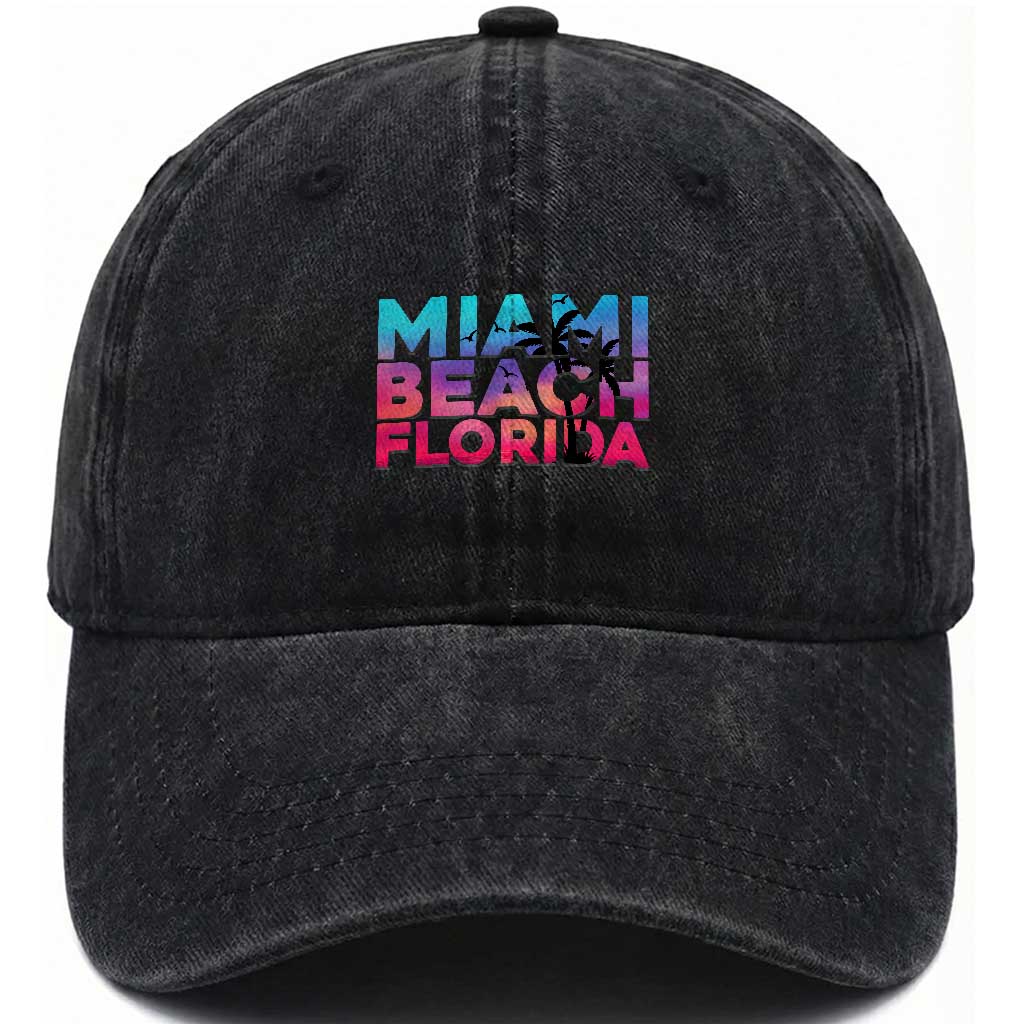 Miami Beach Florida Proud Washed Cotton Baseball Cap Floridian Retro Palms Trees