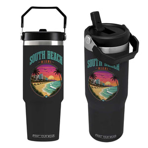 South Beach Miami Flip Straw Tumbler Retro Florida USA Souvenir Gift