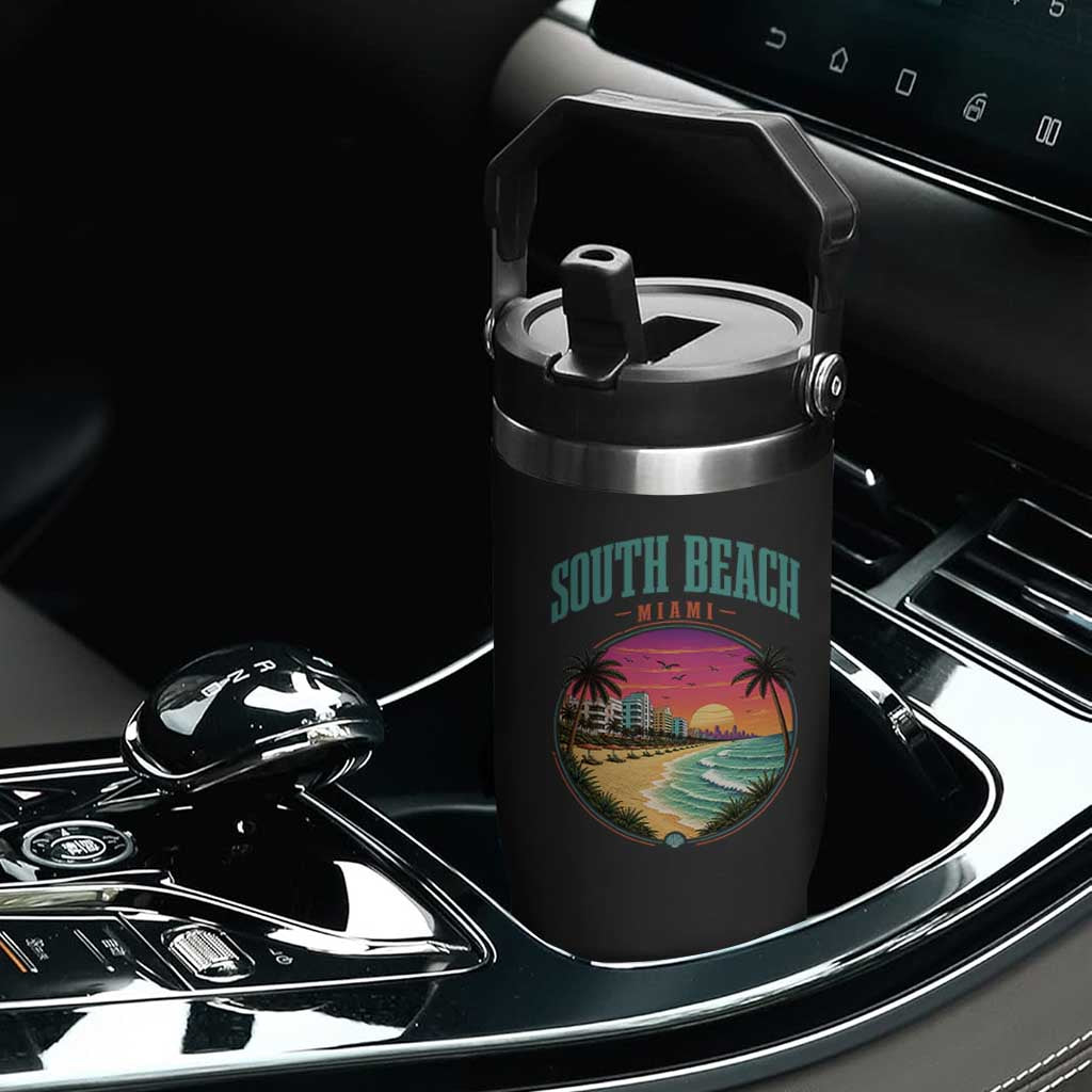 South Beach Miami Flip Straw Tumbler Retro Florida USA Souvenir Gift