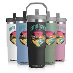 South Beach Miami Flip Straw Tumbler Retro Florida USA Souvenir Gift