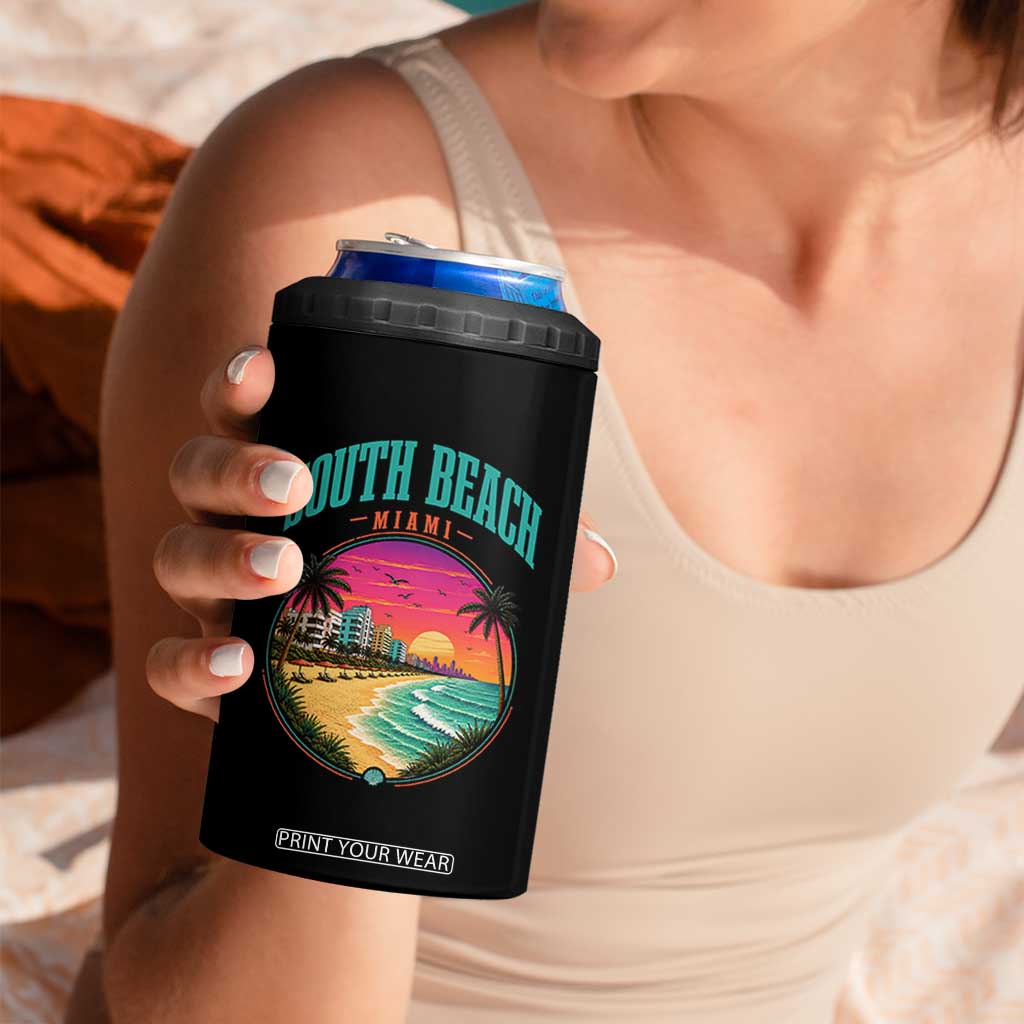 South Beach Miami 4 in 1 Can Cooler Tumbler Retro Florida USA Souvenir Gift