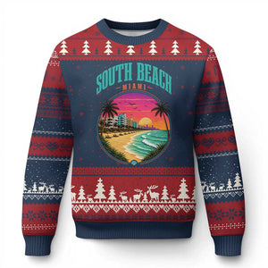South Beach Miami Ugly Christmas Sweater Retro Florida USA Souvenir Gift
