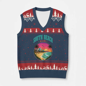 South Beach Miami V-Neck Knit Sweater Vest Retro Florida USA Souvenir Gift