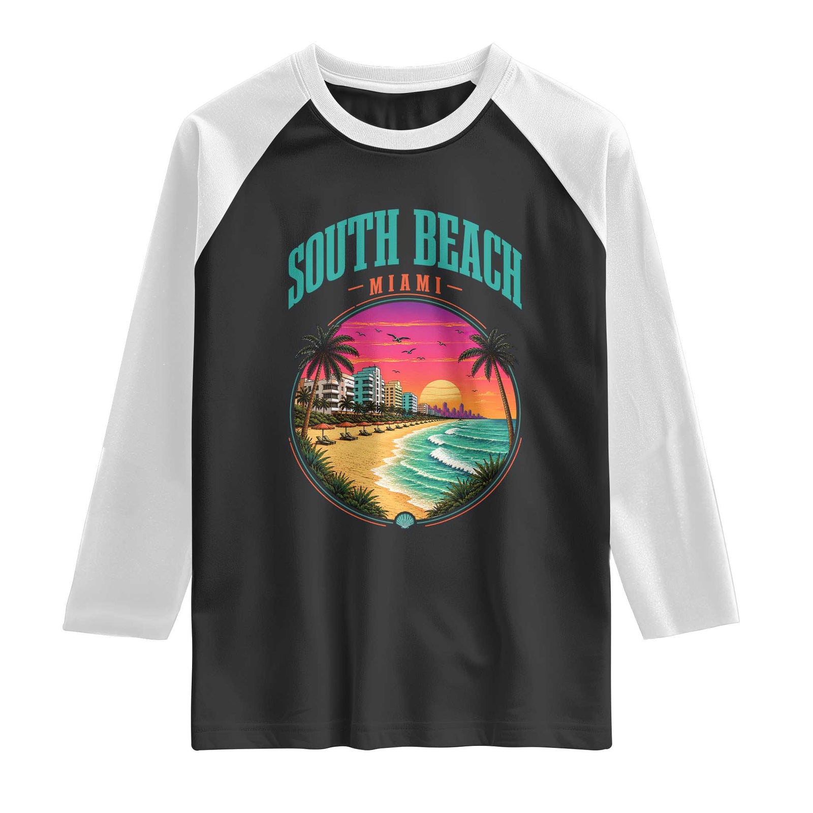 South Beach Miami Raglan Shirt Retro Florida USA Souvenir Gift TS14 Black White Print Your Wear