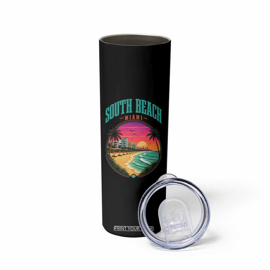 South Beach Miami Skinny Tumbler Retro Florida USA Souvenir Gift